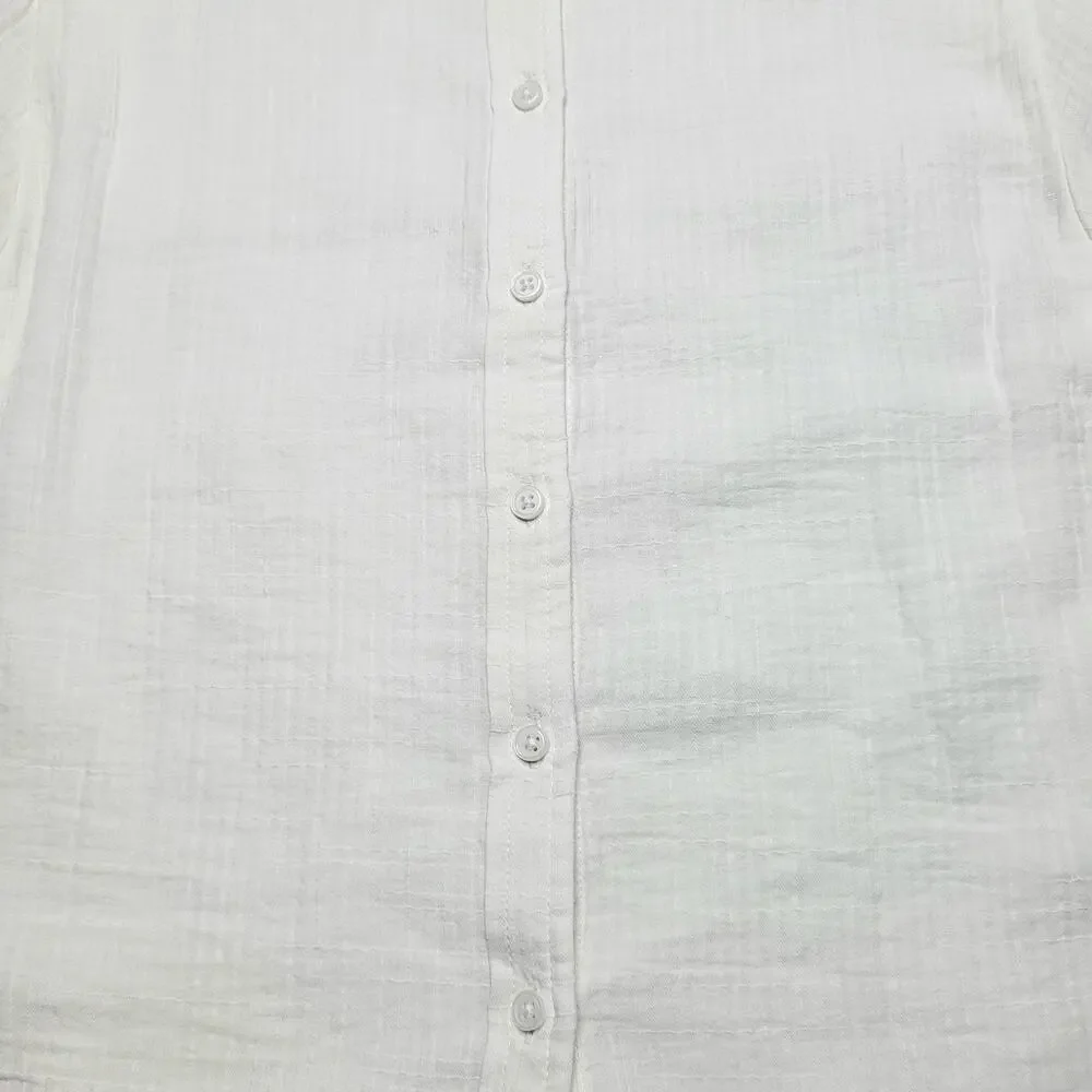 J Crew Short Puff Sleeve Back Button White Cotton Top Cotton Minimalist Medium